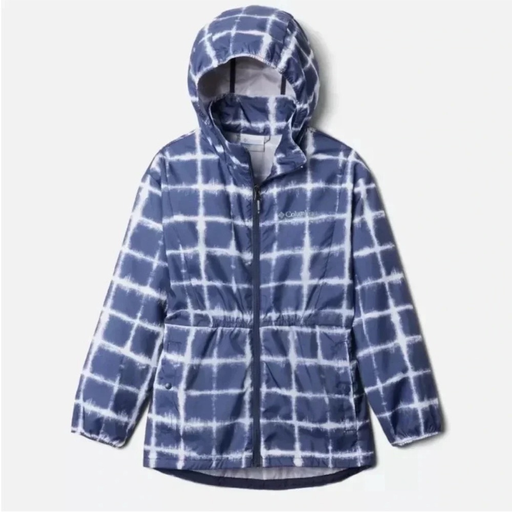 Columbia Punchbowl Packable Hooded Girls’ Rain Jacket Blue/White Size M (10/12)